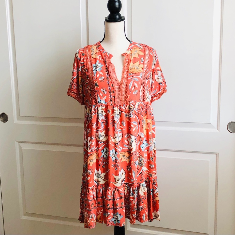 Orange Floral Boho Dress by Jaase